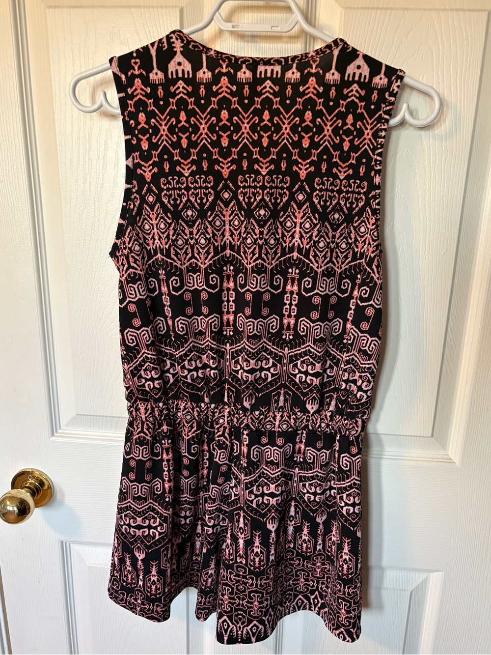 Geometric Tribal Print Romper Black Pink V-Neck Sleeveless Boho Festival - Picture 3 of 6